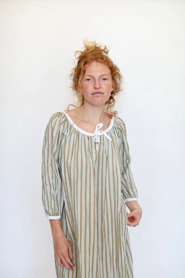 Stripe Nightgown - Light Blue and Brown