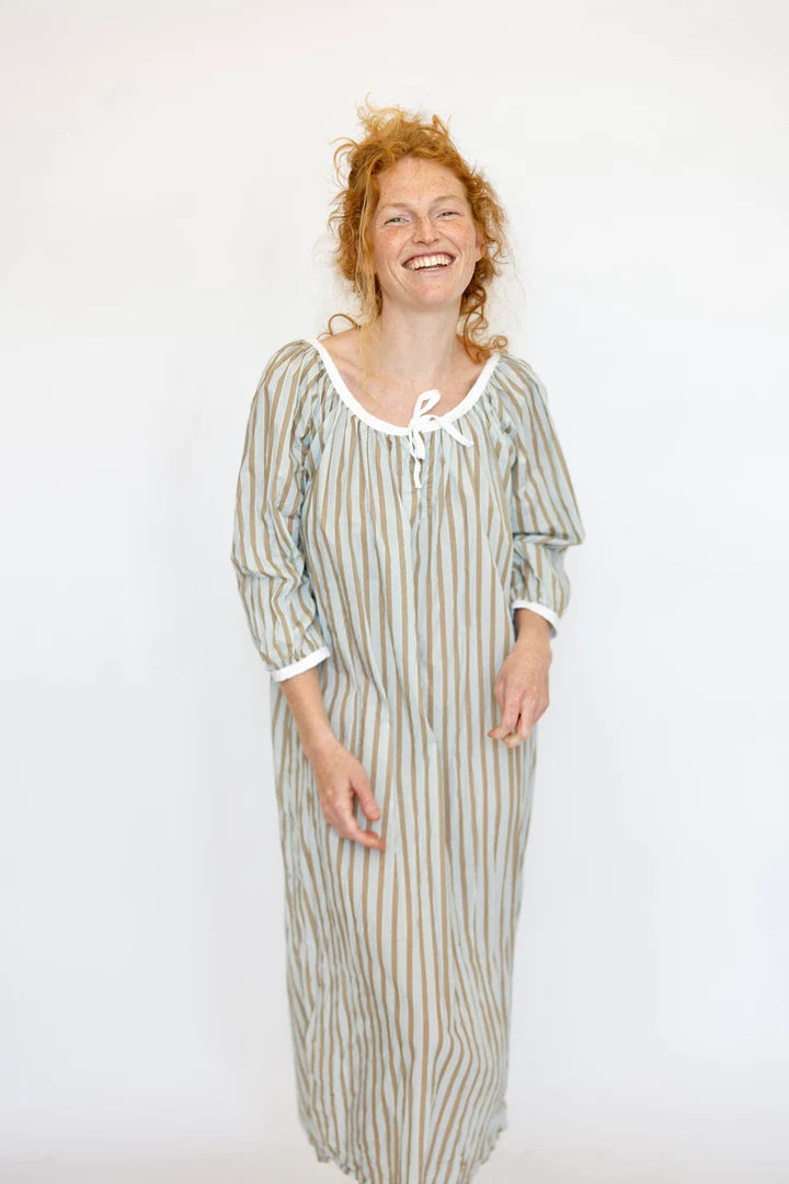 Stripe Nightgown - Light Blue and Brown