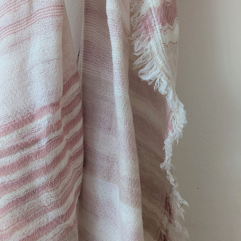 Japanese Extra Soft Woven Wool Cotton Scarf - Medium - Seashell Pink and Ivory
