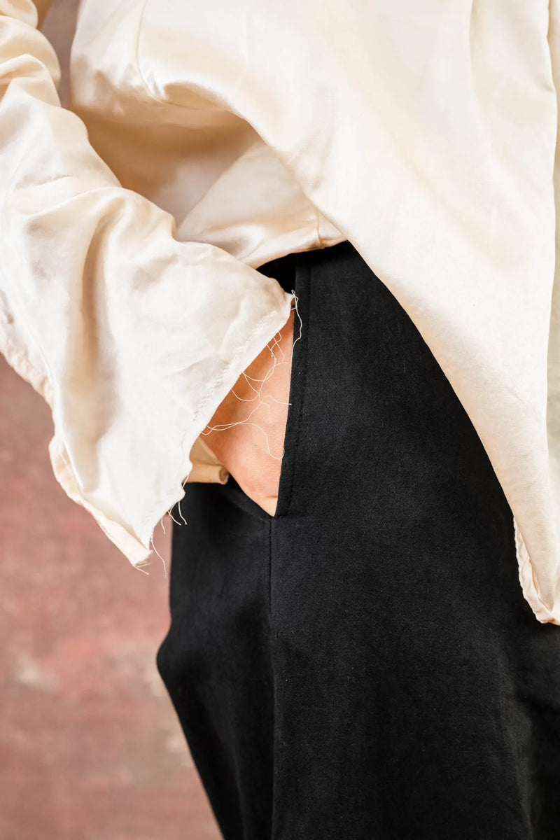 Tailored Twill Wide Leg Pants - Black