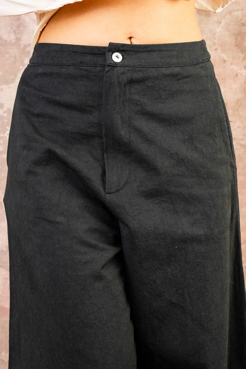 Tailored Twill Wide Leg Pants - Black