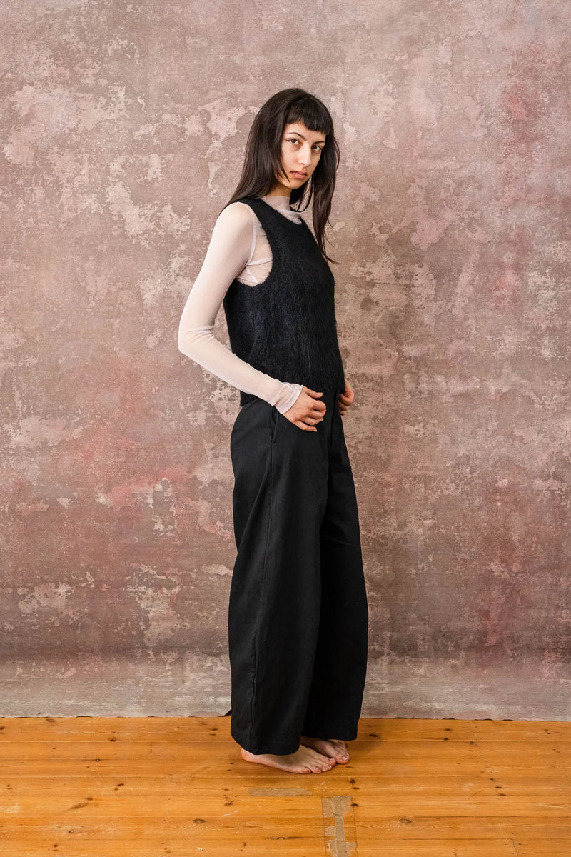 Tailored Twill Wide Leg Pants - Black