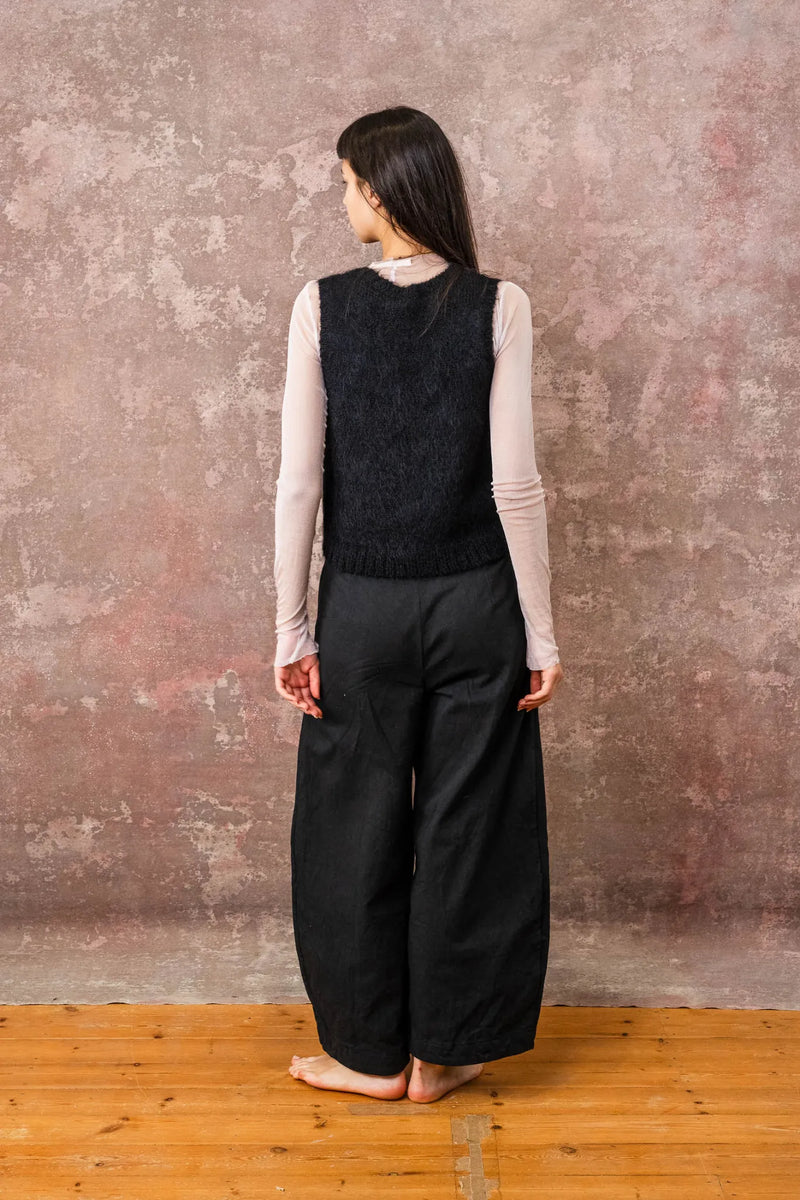 Tailored Twill Wide Leg Pants - Black