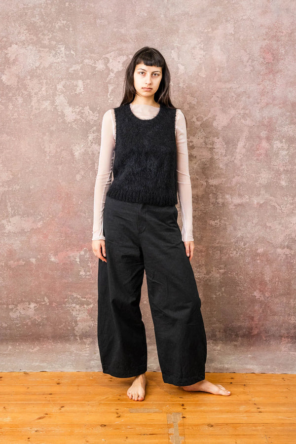 Tailored Twill Wide Leg Pants - Black