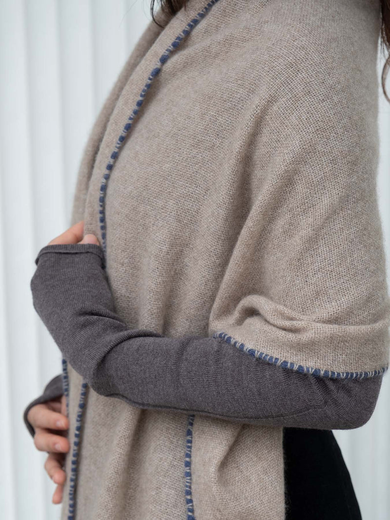 Weaver Cashmere Scarf - Beige with Navy Border