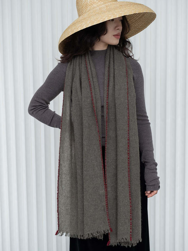 Weaver Cashmere Scarf - Oakmoss Green with Wine Border
