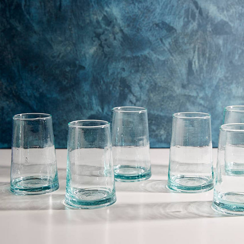 Hand-blown handmade clear glassware drinkware table glasses dining kitchen set Moroccan Boston sowa boutique gift shop store