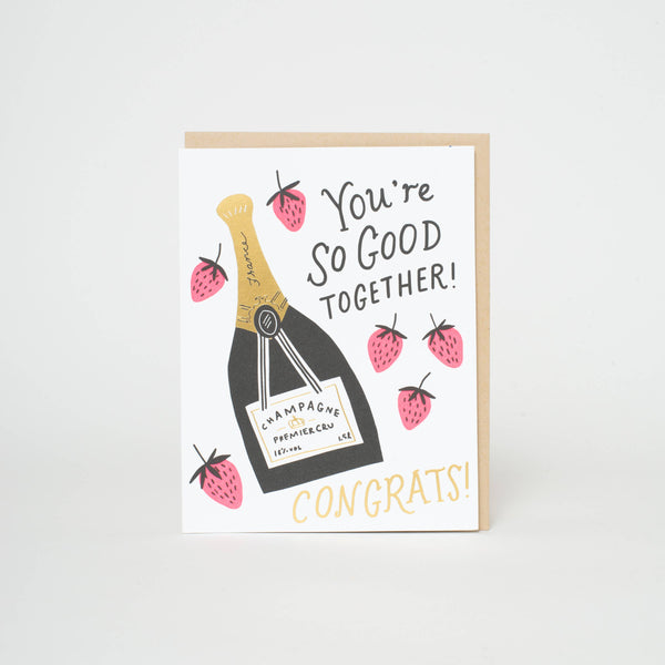 Wedding Congrats Champagne Letterpress Greeting Card