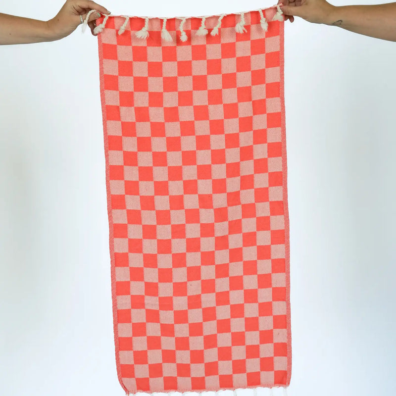 Check Turkish Hand Towel - Coral