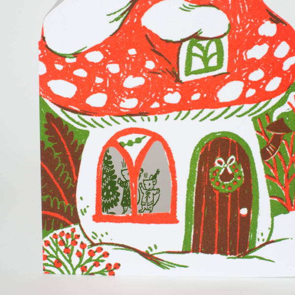 Merry Mushroom House Letterpress Holiday Greeting Card