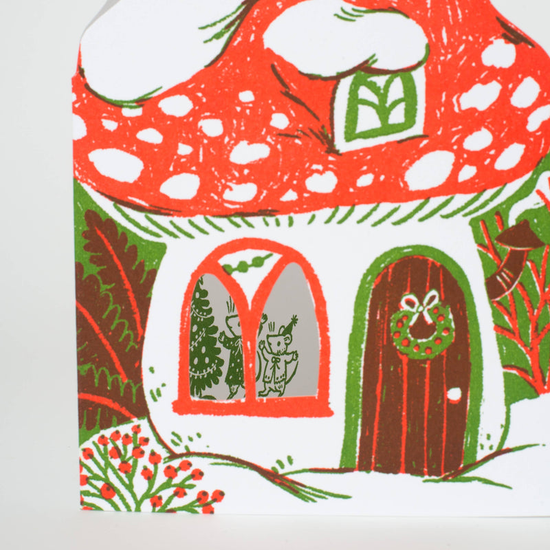 Merry Mushroom House Letterpress Holiday Greeting Card