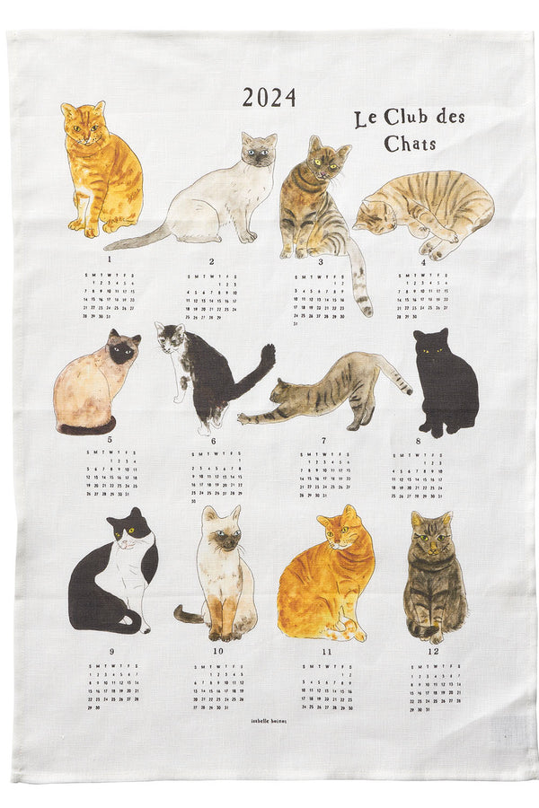 2024 Fabric Calendar Tea Towel - Le Club des Chats