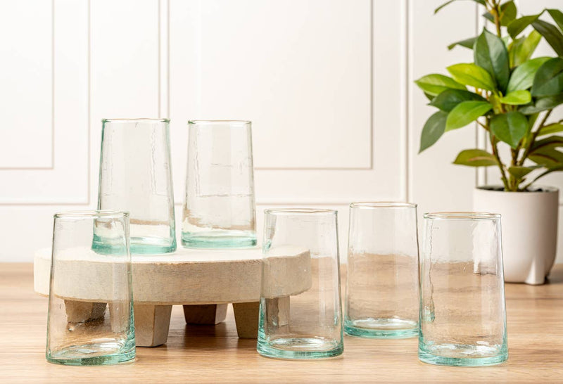 Hand-blown handmade clear glassware drinkware table glasses dining kitchen set Moroccan Boston sowa boutique gift shop store