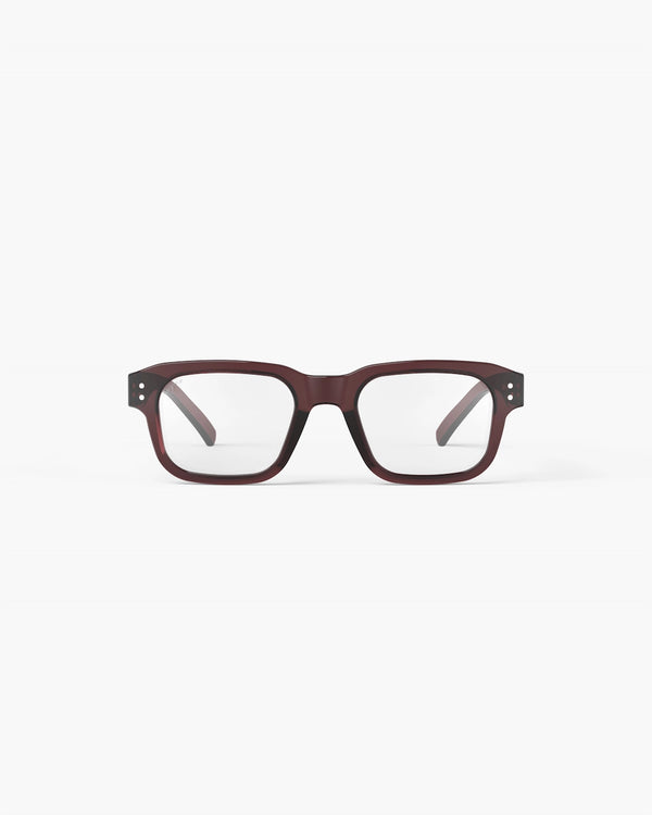 Brown rectangular eyeglasses on a white background