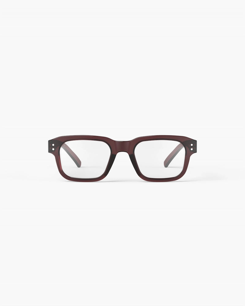 Brown rectangular eyeglasses on a white background