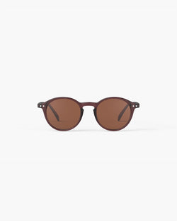 Brown round sunglasses with brown lenses on a white background