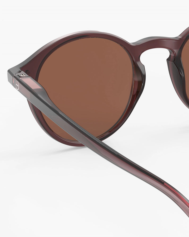 Sunglasses with brown lenses and a brown frame on a white background