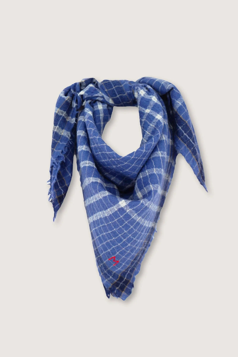 Moismont Floulard 744 Wool Plaid Square Denim Blue White Unisex France India Handmade Woven Scarf Sowa Boutique Gift Store Shop Boston 