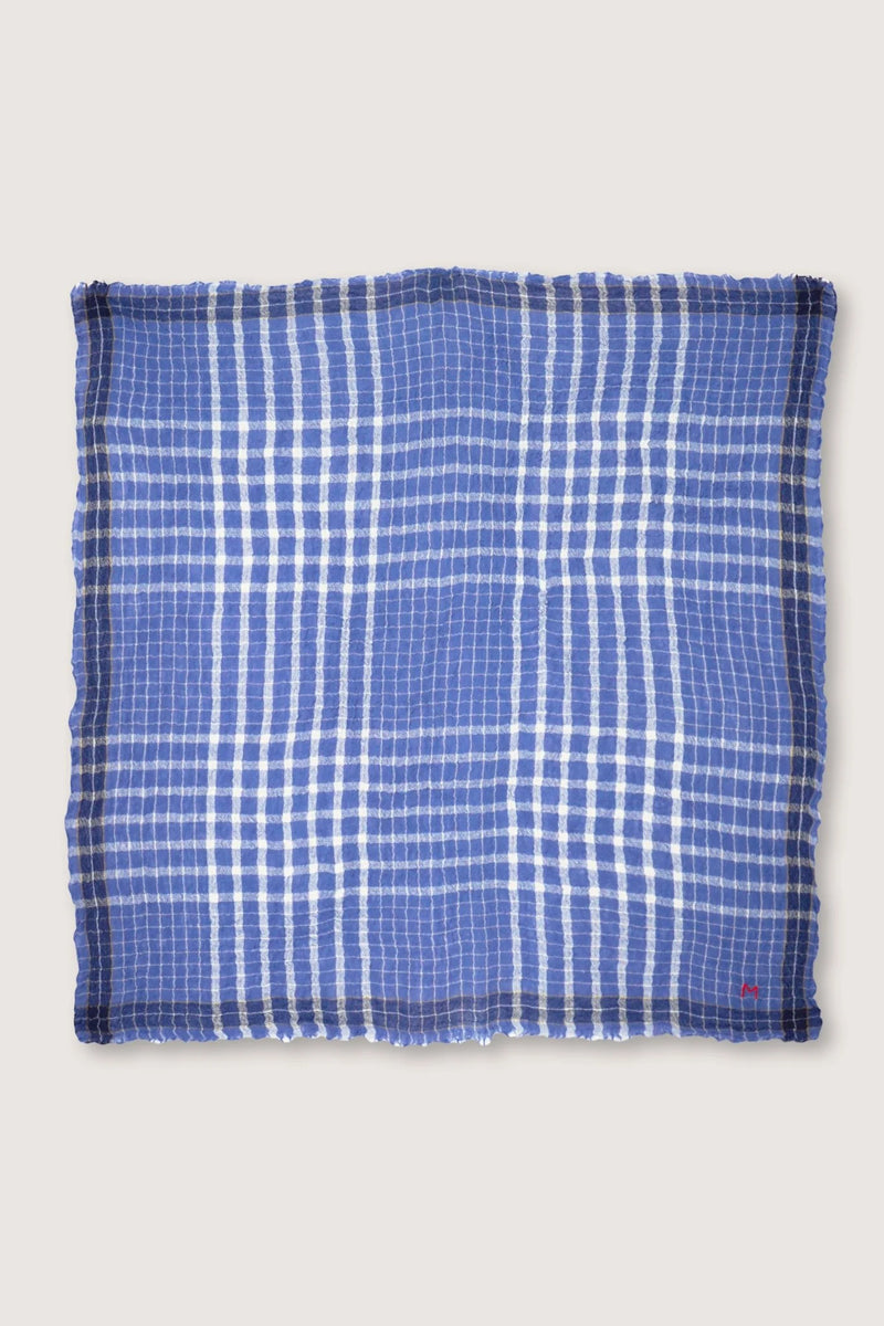 Moismont Floulard 744 Wool Plaid Square Denim Blue White Unisex France India Handmade Woven Scarf Sowa Boutique Gift Store Shop Boston 