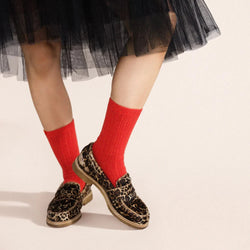 Hansel from Basel Cashmere Ribbed Crew Socks. Boston shop Sowa small business gift store boutique Camel Pickle Scarlet pomegranate