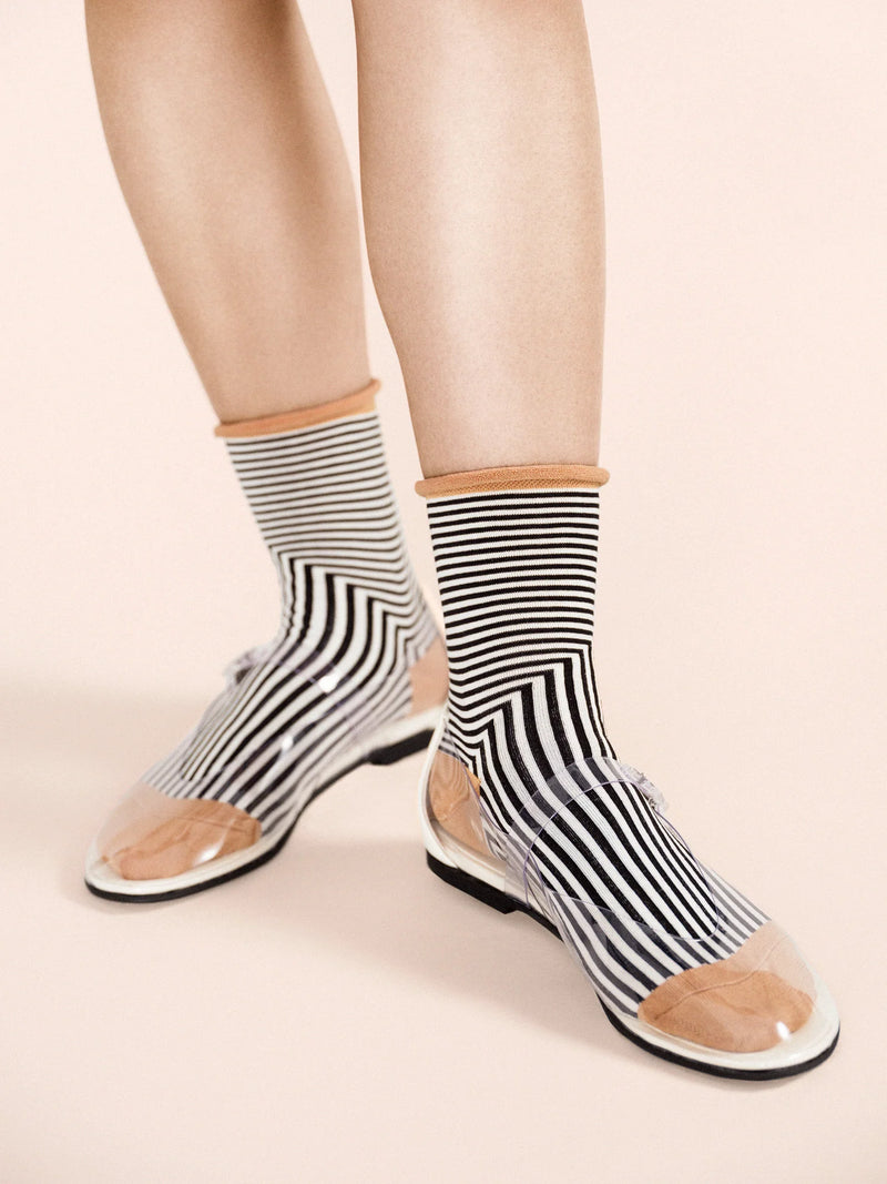 Hansel from Basel Corbusier Blue Black Stripe Crew Socks shop Boston sowa boutique gift store 
