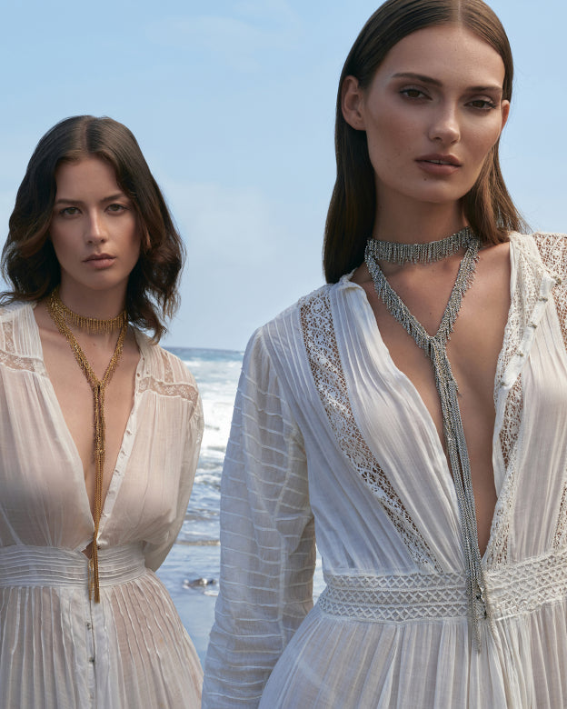 Long Scarf Necklace - Gold Fringe