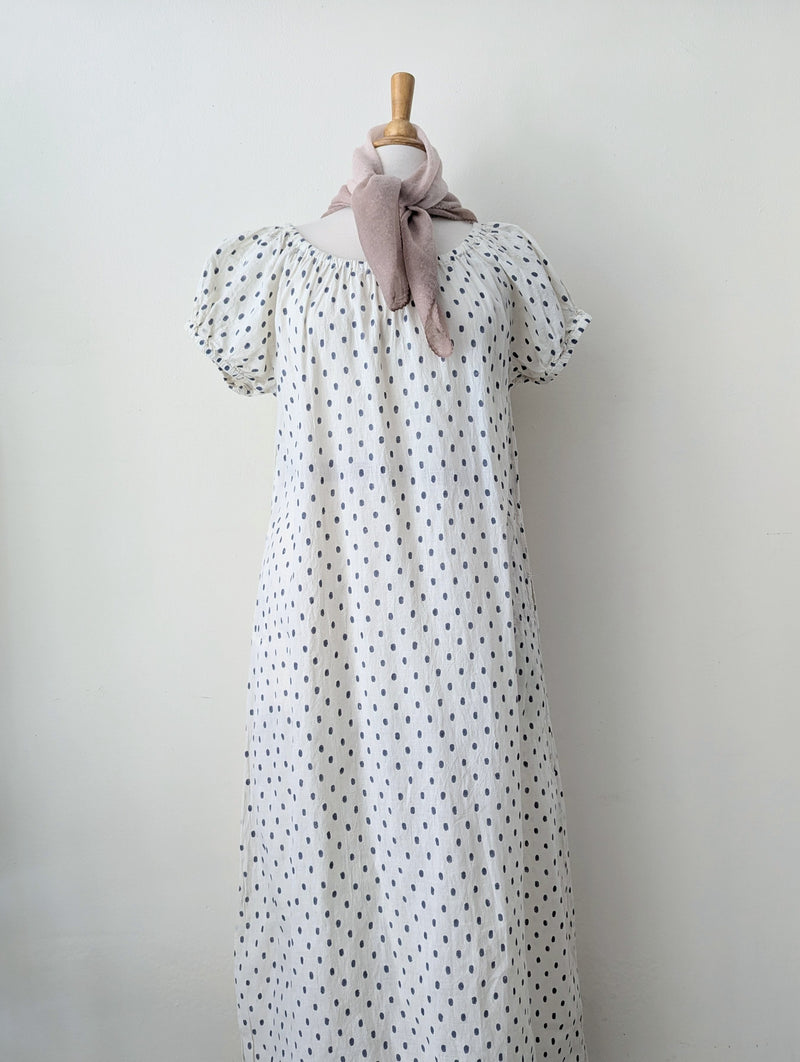 long prairie dress Auntie Oti - Blue Ovals Color:Ivory Knit Rib Karen Kane Plus Size 3_25 Wing collar with bib