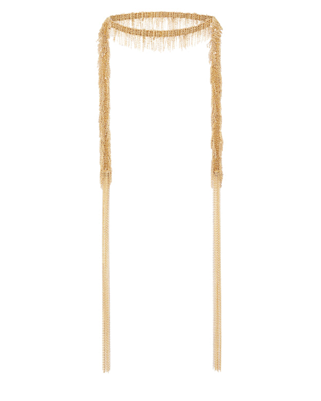 Long Scarf Necklace - Gold Fringe