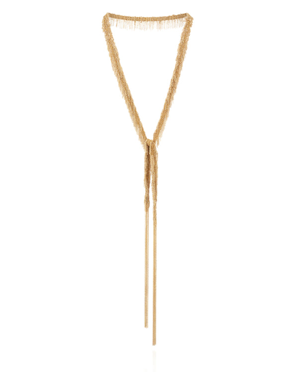 Long Scarf Necklace - Gold Fringe