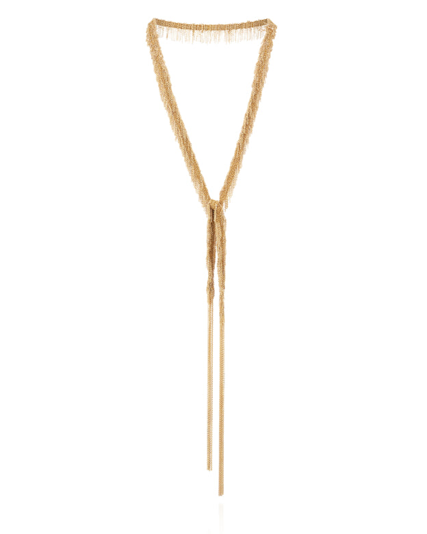 Long Scarf Necklace - Gold Fringe