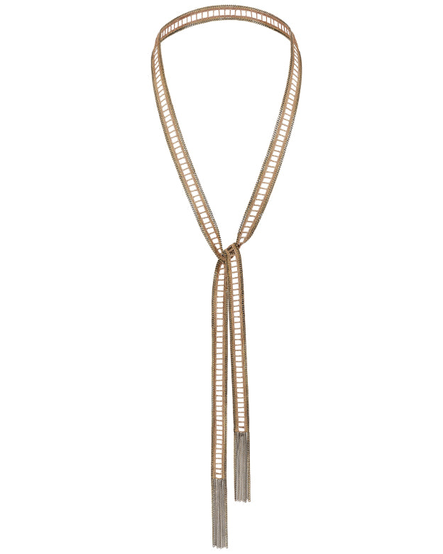 Necklace with long tassels on a white background