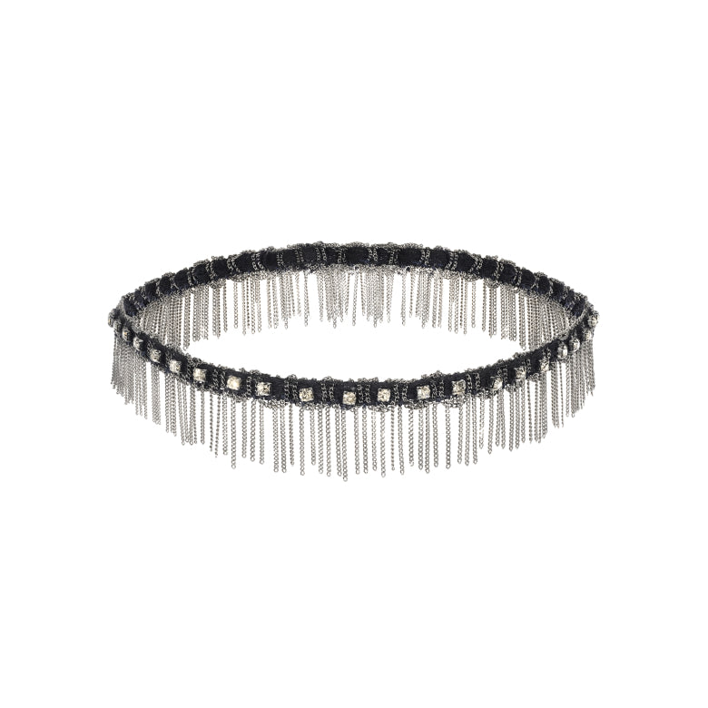 Black beaded bracelet necklace on a white background