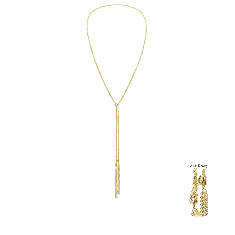 Gold necklace with a pendant on a white background