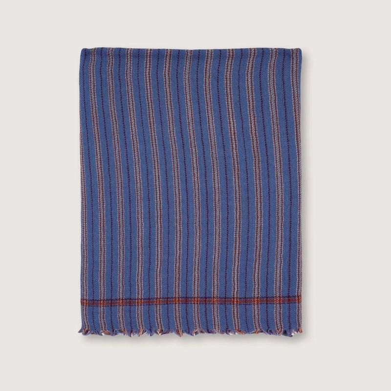 Moismont Plaid Laine 80 Cloud Blue textile throw blanket home decor orange white stripe France India Handmade Woven Scarf Sowa Boutique Gift Store Shop Boston 