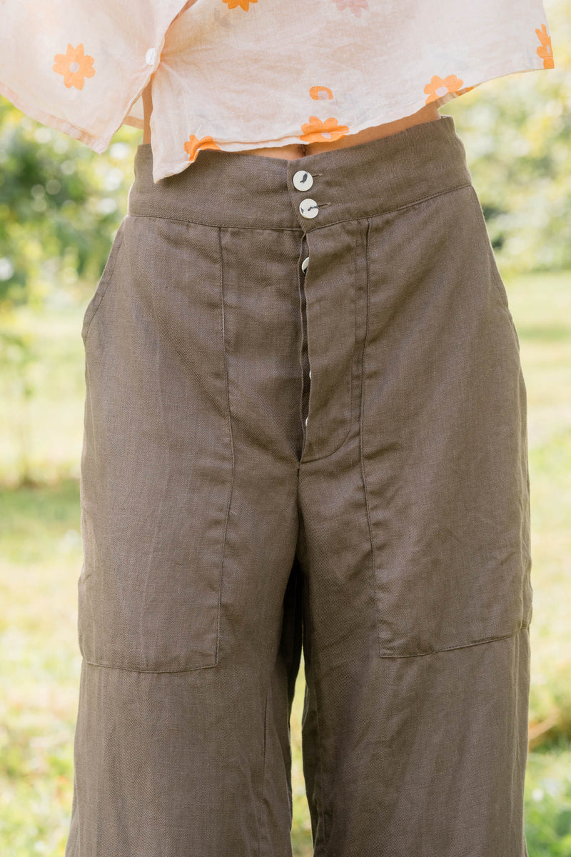 Linen Twill Flare Pants - Alabaster