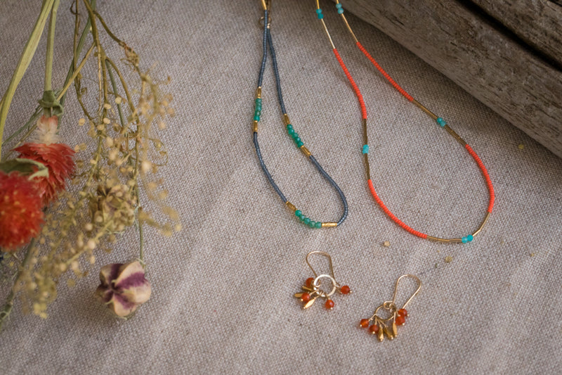 Coral Seed Beads & Gold Vermeil  Necklaces