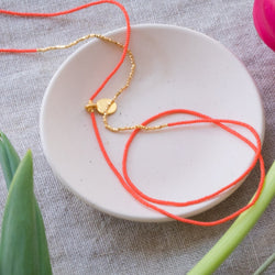 Coral Seed Beads & Gold Vermeil  Necklaces