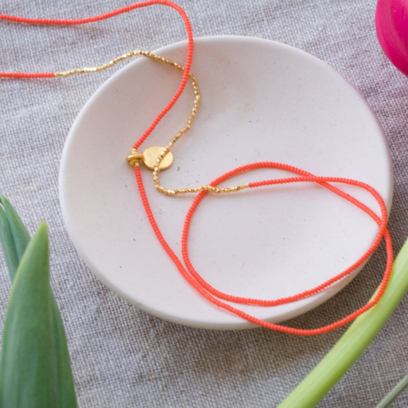 Coral Seed Beads & Gold Vermeil  Necklaces