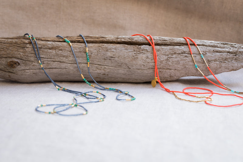 Coral Seed Beads & Gold Vermeil  Necklaces