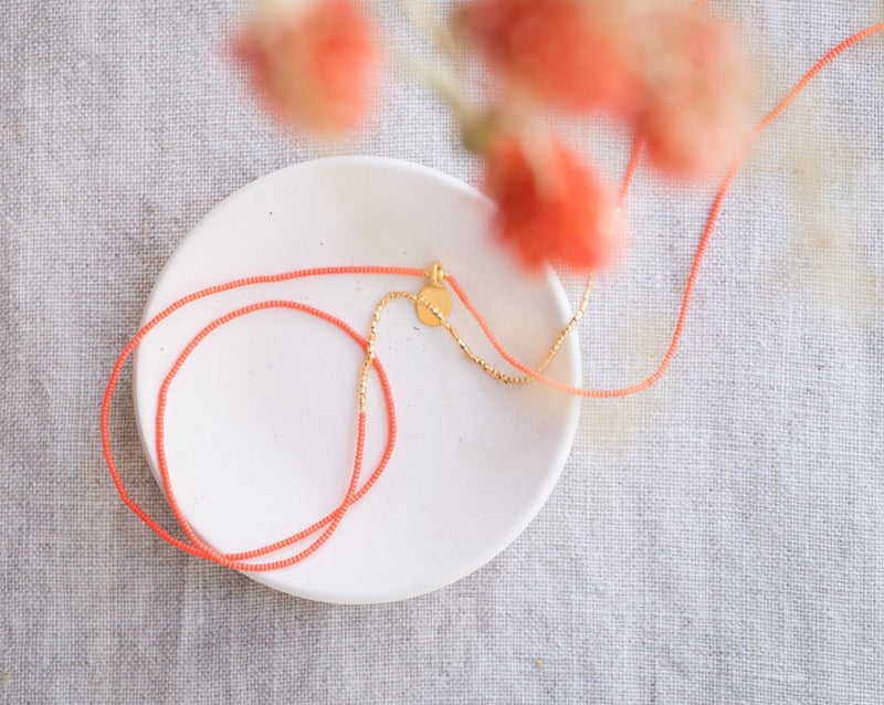 Coral Seed Beads & Gold Vermeil  Necklaces