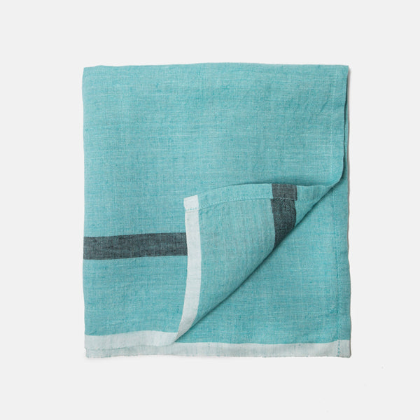 Large Laundered Linen Napkins  Aqua/Charcoal - Set of 4