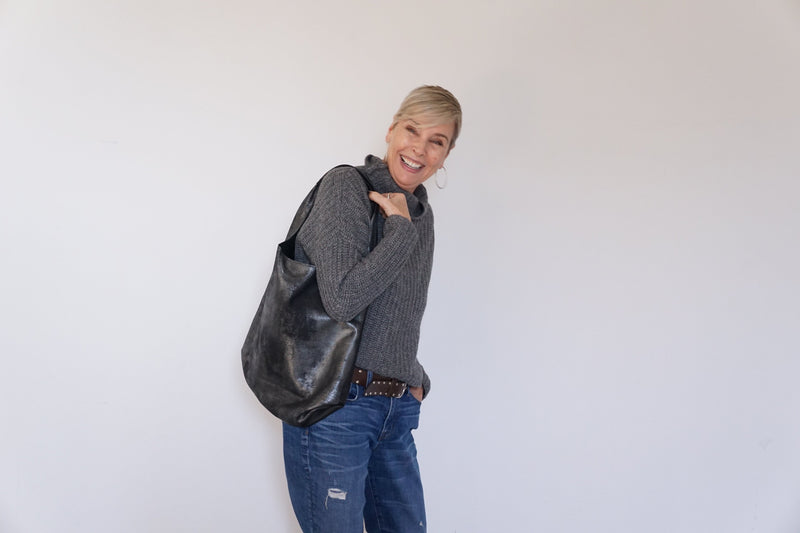 Slouch Bag - Distressed Black Leather - 2 sizes - Price from
