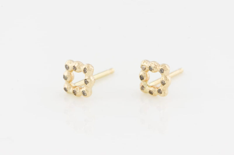 Small Lozenge 14K Gold Earring Studs with Brown Diamonds