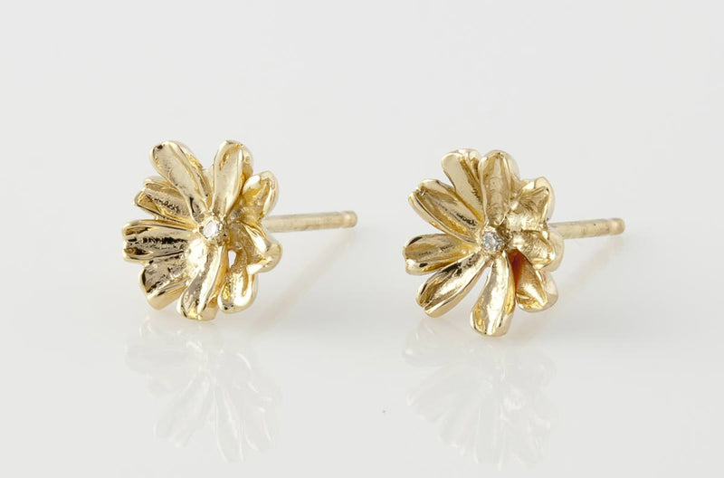 Ariko Jewelry 14K Gold Flower Earrings Studs with diamond Made in Brooklyn