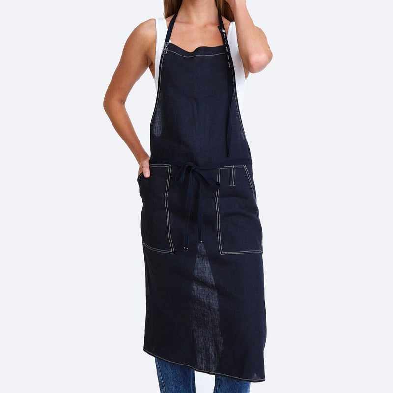 Linen Apron with Contrast Stitching