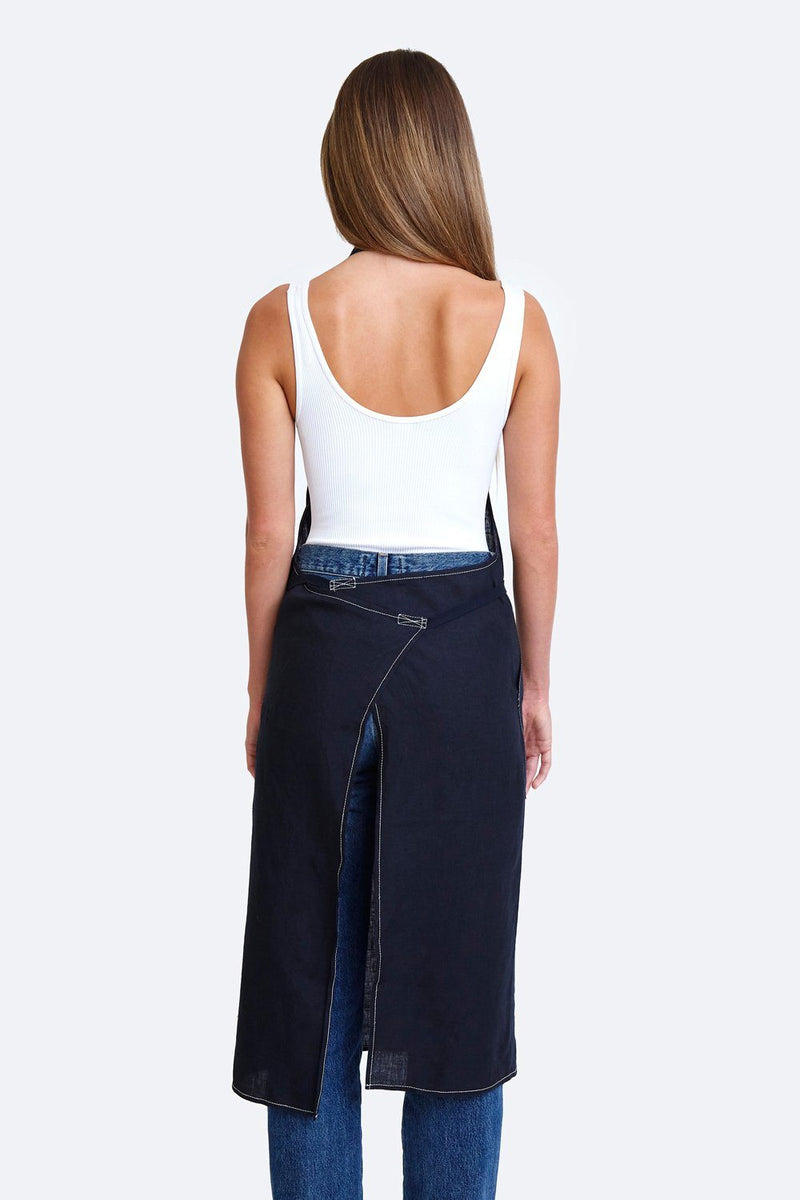 Linen Apron with Contrast Stitching