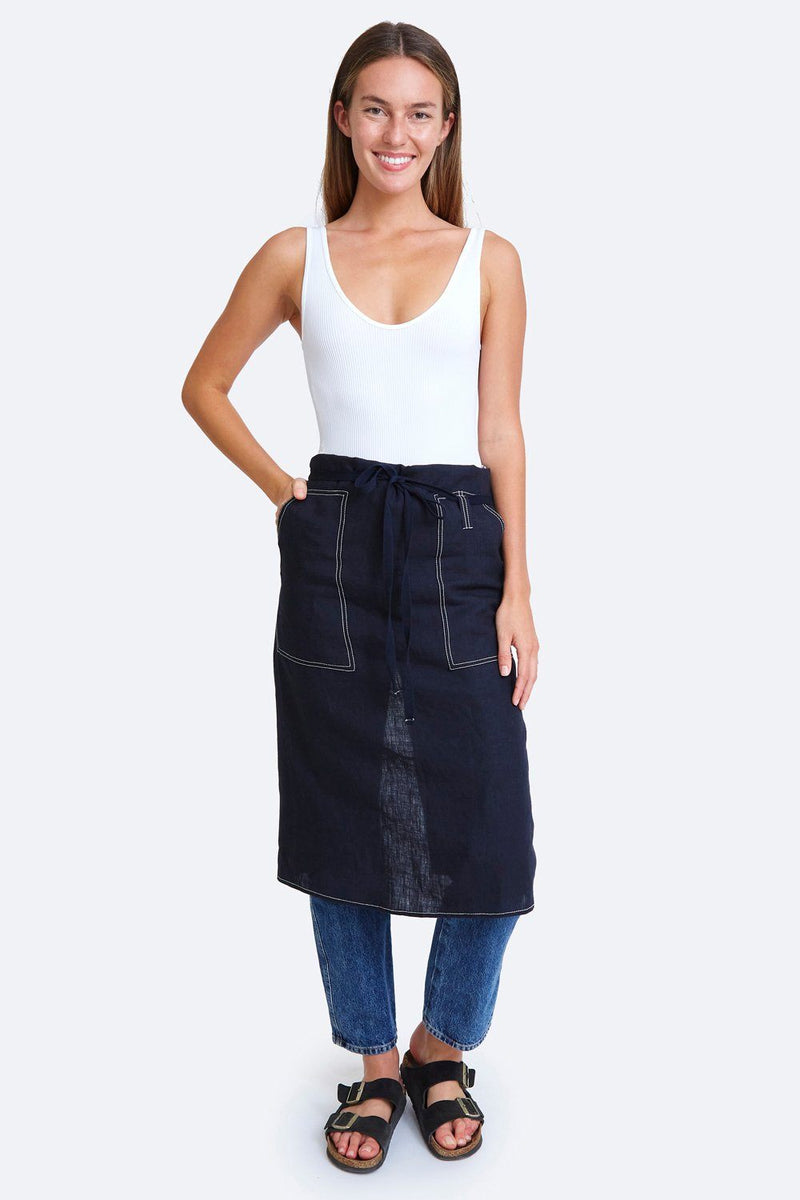 Linen Apron with Contrast Stitching