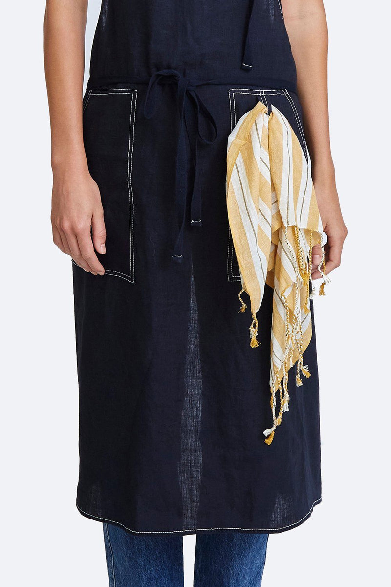 Linen Apron with Contrast Stitching
