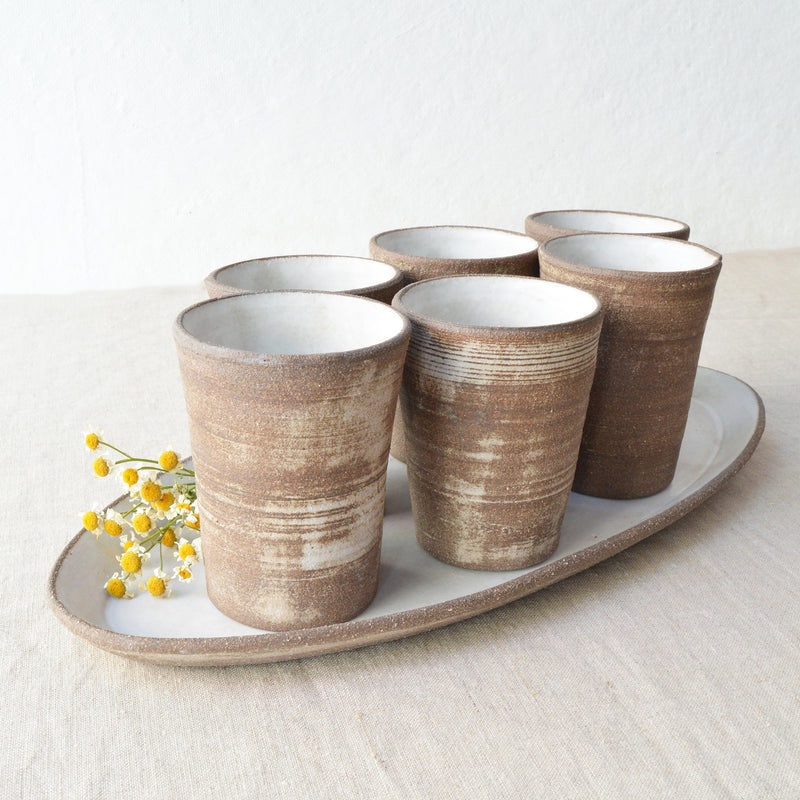 Handmade Small Cups - White Wash over Brown Clay