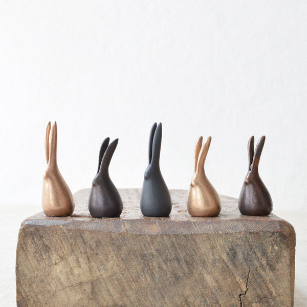 Tiny Japanese Handmade bronze rabbit sculptures symbols of good luck shop boston sowa gift store gifts Japanese Hand made bronze rabbit sculptures symbols of good luck traditional lost wax method.